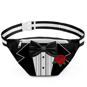 NWT Tipsy Elves Tuxedo Bow Tie Rose Black Fanny Pack